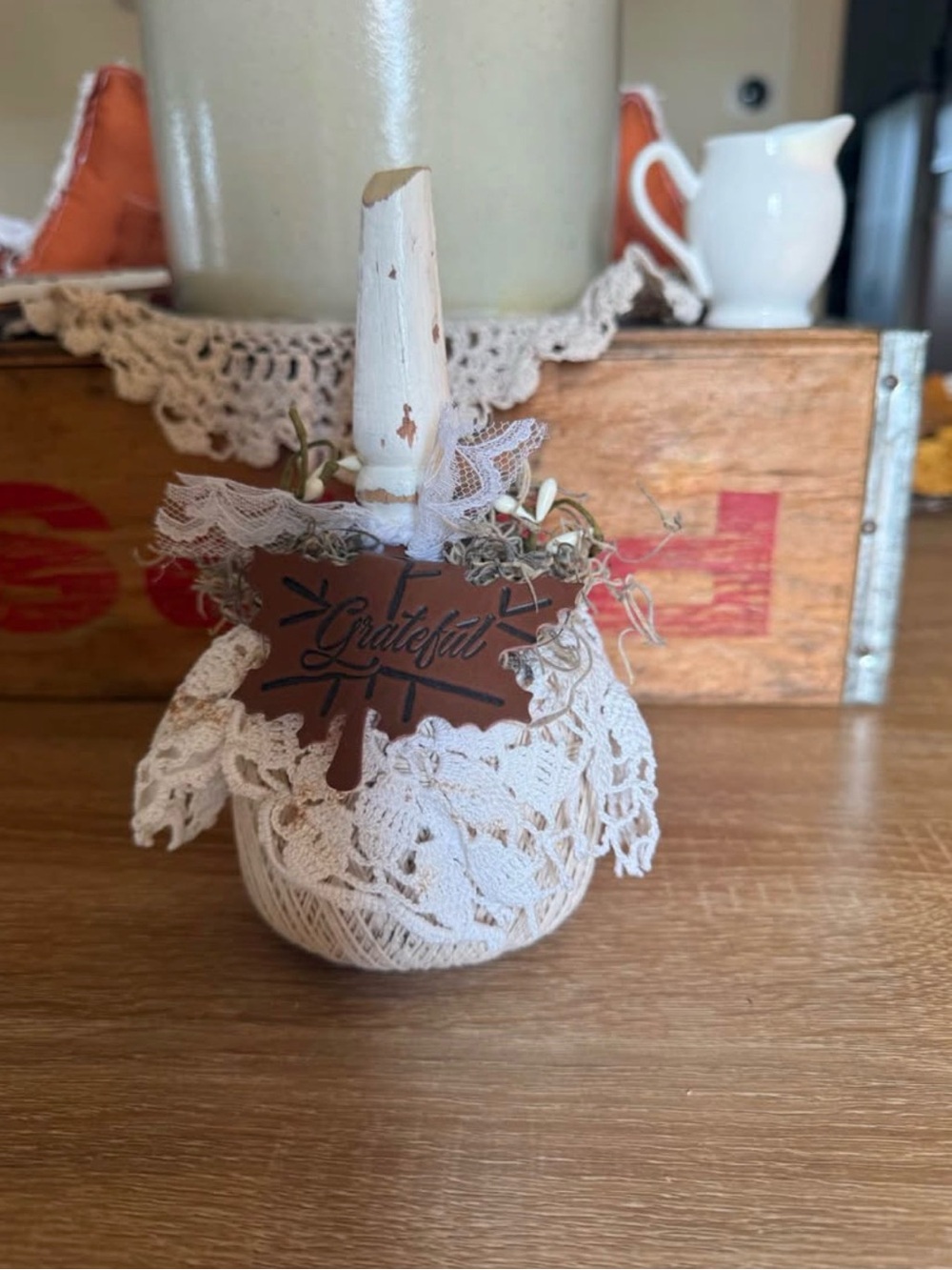 Lace Doily Pumpkin Accent Decor